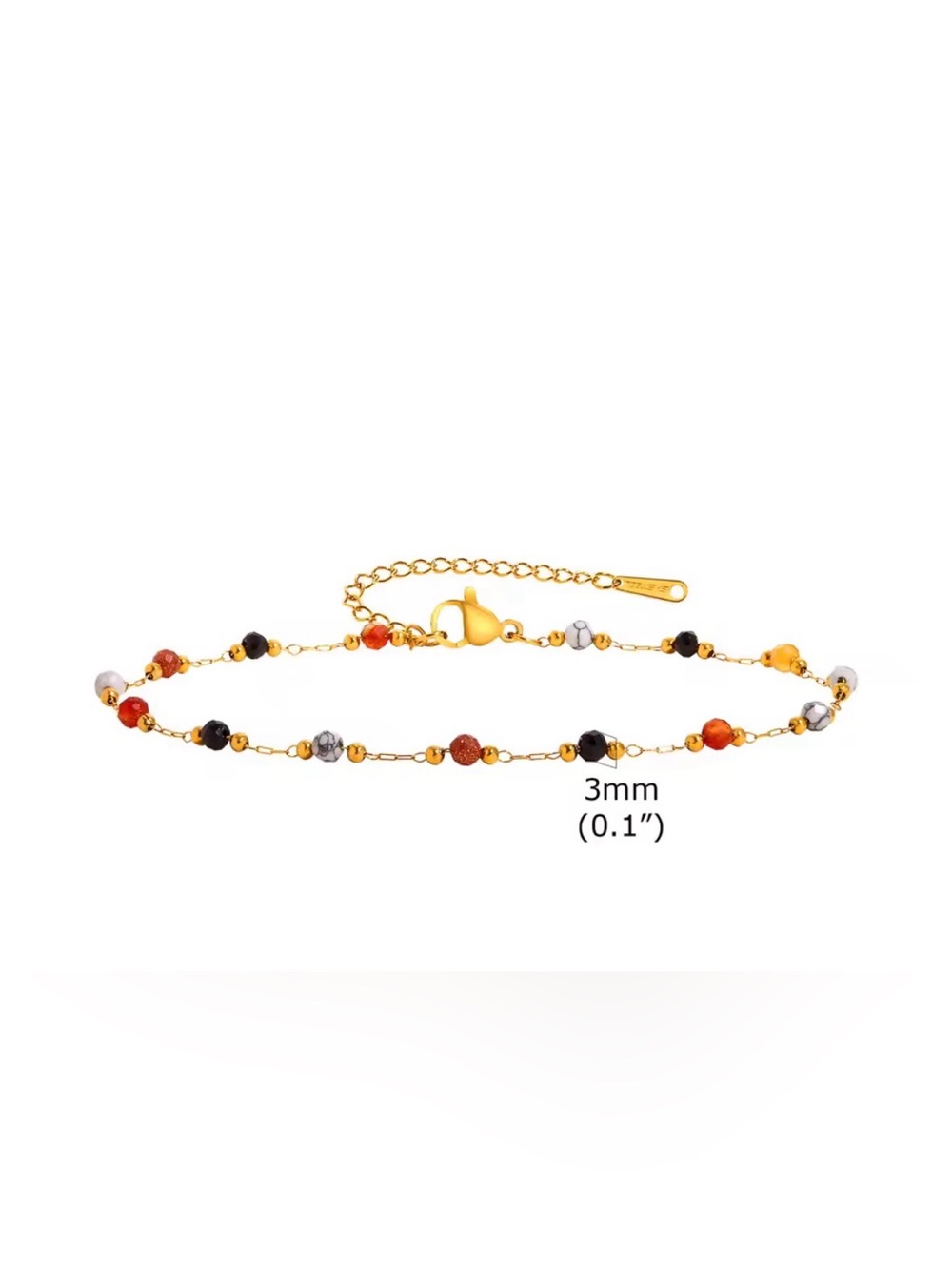 Gold Beaded Multicolor Gemstone Anklet - Women's Jewelry
